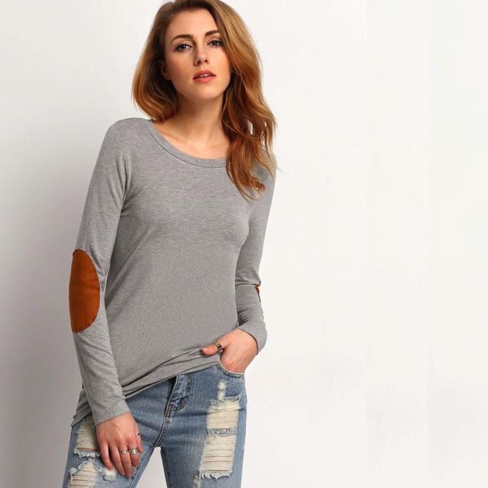 Sueded Elbow Patch Soft Drapey Long Sleeve Top